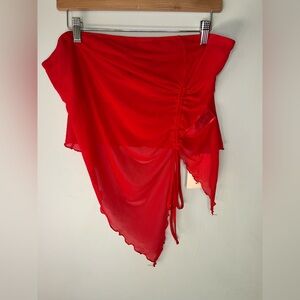 SHEIN Bae Curve Red Ruched Asymmetrical Strapless Sheer Top Women’s Size 2XL NWT